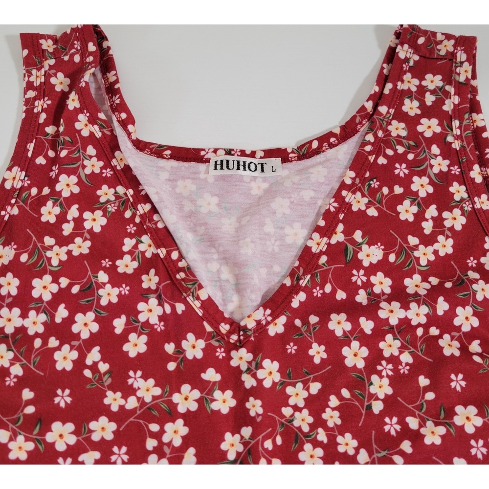 Huhot Womens Floral Sundress Dress Size L Sleeveless Knee Length Stretch 1374
